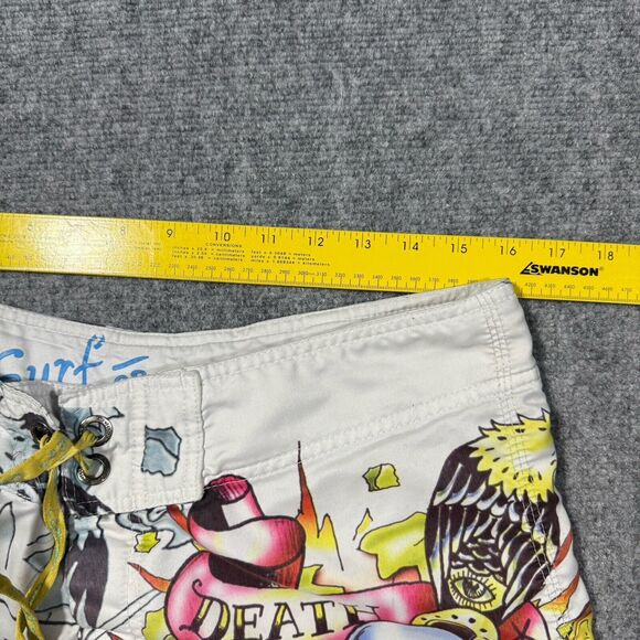 Vtg Ed Hardy Shorts Mens 34 White Swim Board Trunks Skull Dragon Tattoo Y2K - Picture 4 of 11